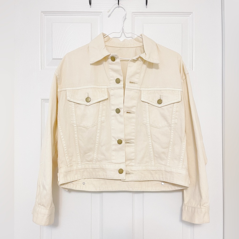 Majestic Legon Cropped Jean Jacket Size M Ivory Japan Kawaii Spring Summer
